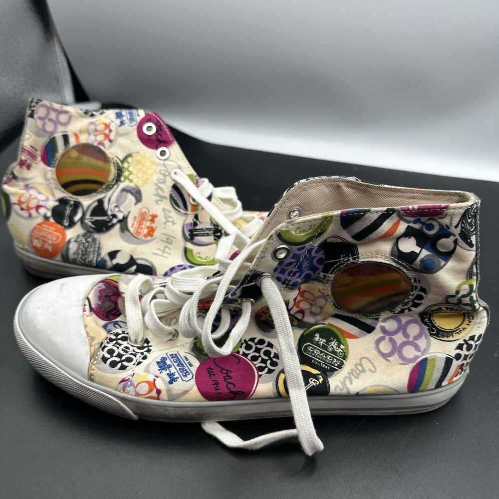 Coach Cardinal High Top Sneakers Multicolor Logo Print Canvas Women’s Size 11 B